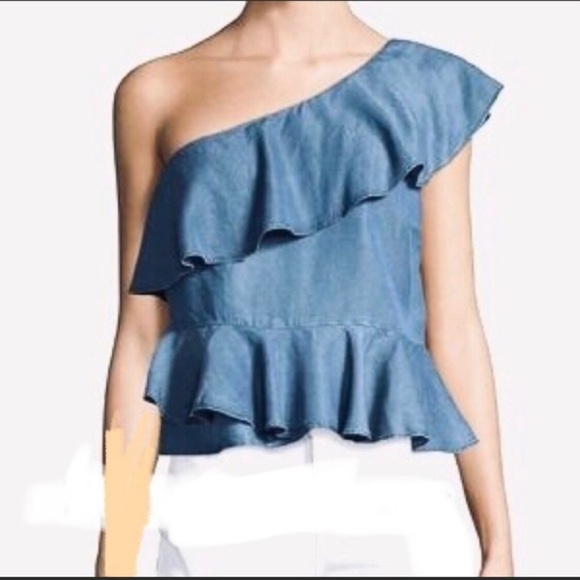 Highline Collective Women’s One Shoulder Ruffle Top Blue  (Size XS) - Picture 1 of 9